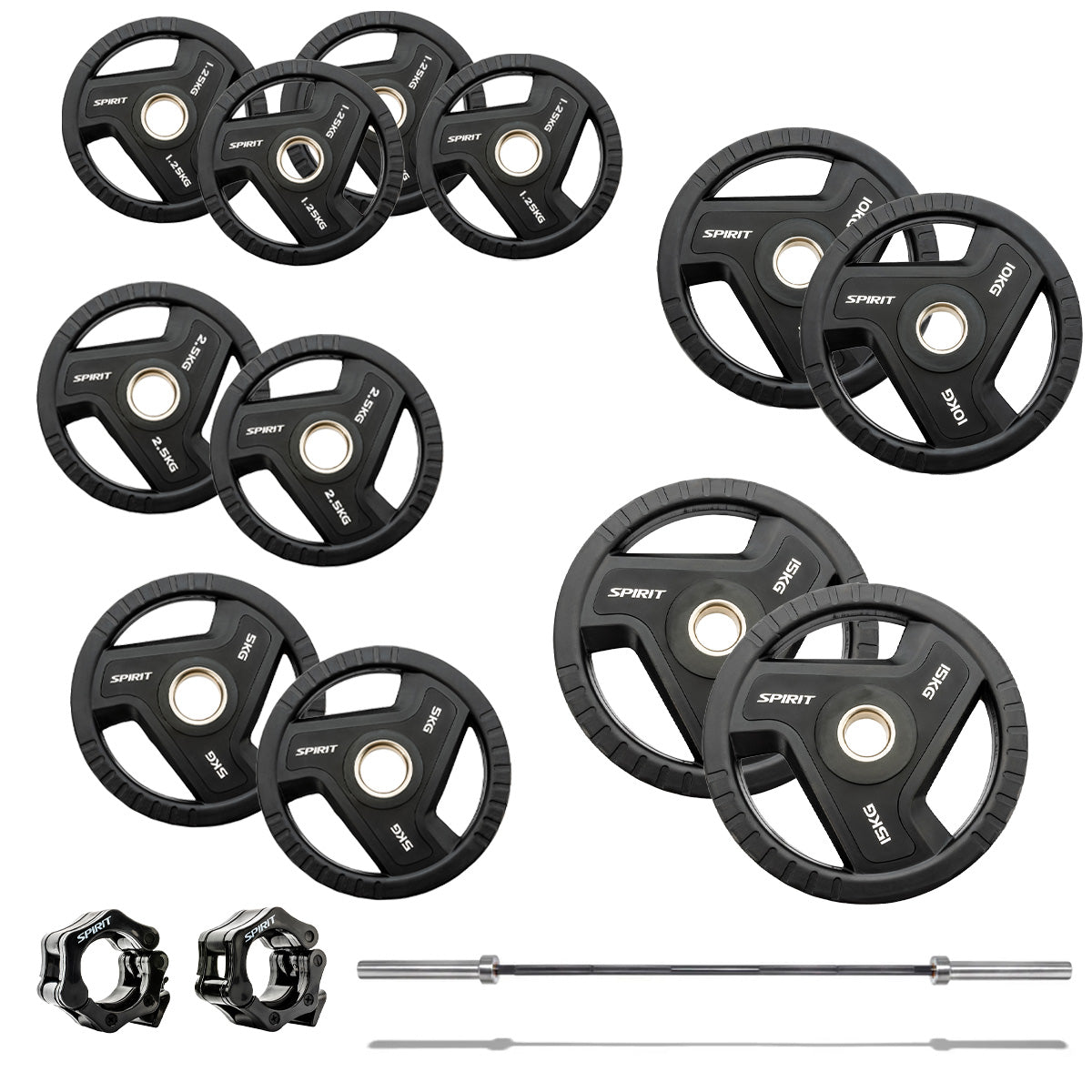 |SpiritFitness90kgOlympicRubberTriGripWeightSetwith6ftBarmain|