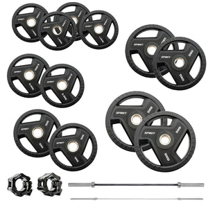 |SpiritFitness90kgOlympicRubberTriGripWeightSetwith6ftBarmain|