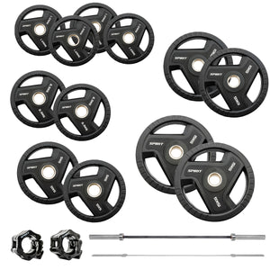 |SpiritFitness90kgOlympicRubberTriGripWeightSetwith7ftBar|