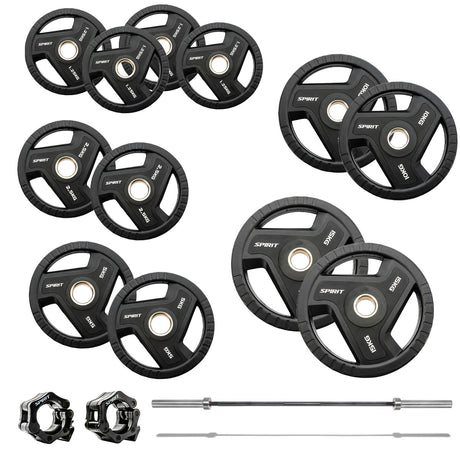 |SpiritFitness90kgOlympicRubberTriGripWeightSetwith7ftBar|