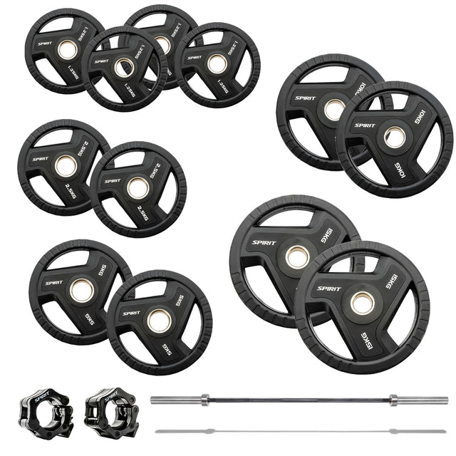 |SpiritFitness90kgOlympicRubberTriGripWeightSetwith7ftBar|